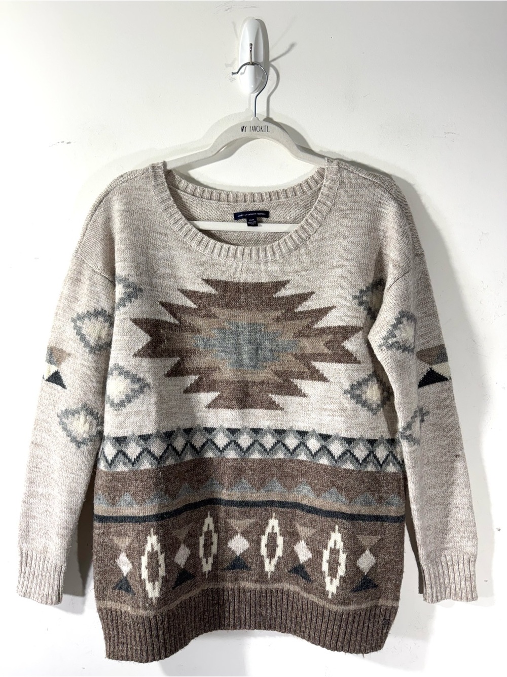 American Eagle Prescott Aztec Wool Blend Sweater Brown Tan Medium Womens